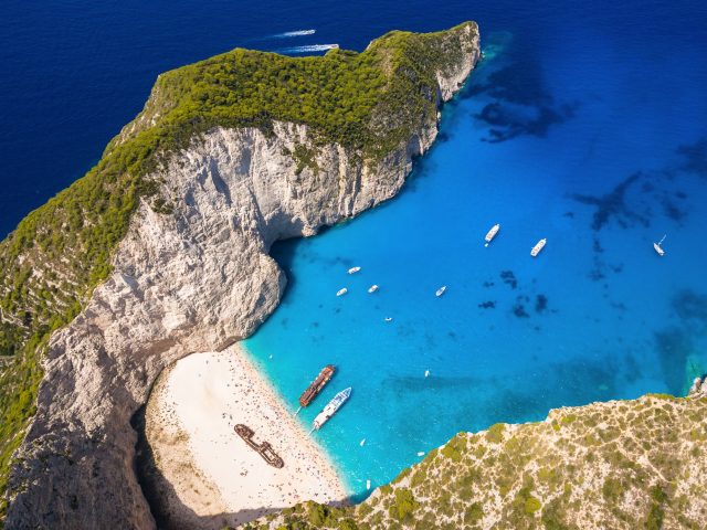 Aerial view of Navagio beach Shipwreck view in Zakynthos (Zante